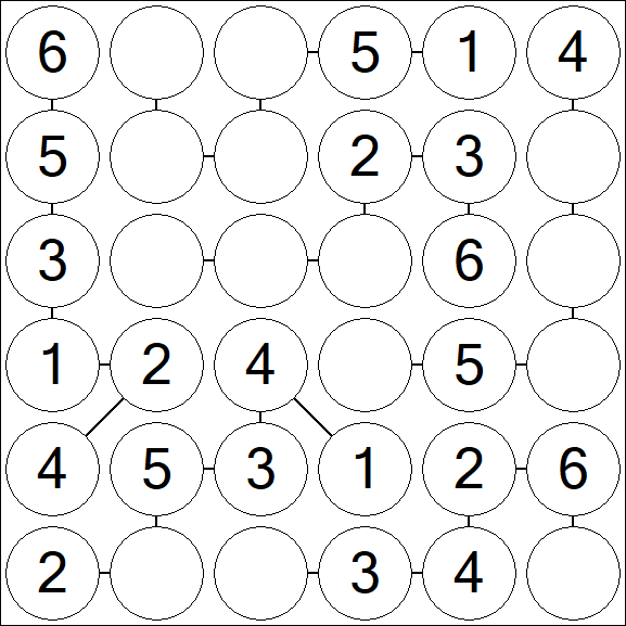 Chain Sudoku 6x6 - Fácil