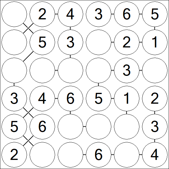 Chain Sudoku 6x6 - Fácil
