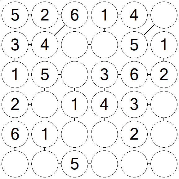 Chain Sudoku 6x6 - Easy