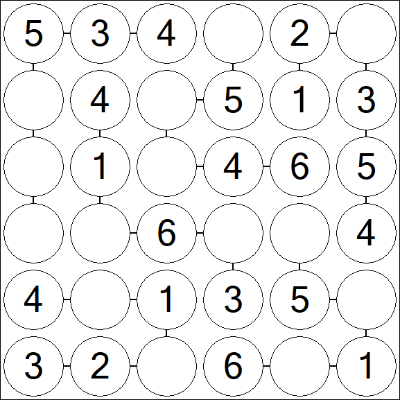 Chain Sudoku 6x6 - Fácil