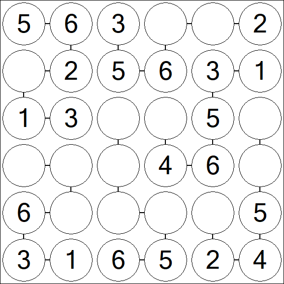 Chain Sudoku 6x6 - Fácil