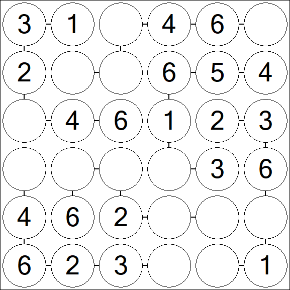 Chain Sudoku 6x6 - Easy