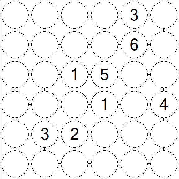 Chain Sudoku 6x6 - Hard