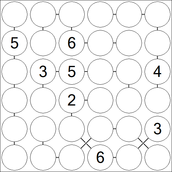 Chain Sudoku 6x6 - Hard