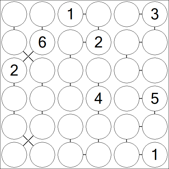 Chain Sudoku 6x6 - Hard