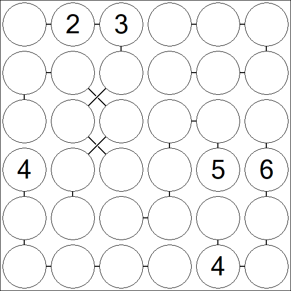 Chain Sudoku 6x6 - Hard