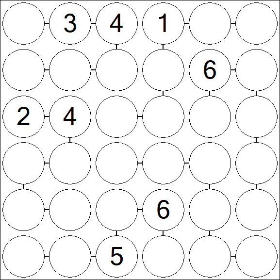Chain Sudoku 6x6 - Hard