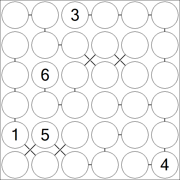Chain Sudoku 6x6 - Hard