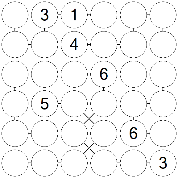 Chain Sudoku 6x6 - Difficile