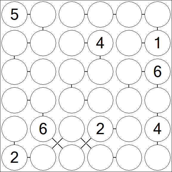 Chain Sudoku 6x6 - Difícil