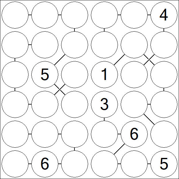 Chain Sudoku 6x6 - Hard