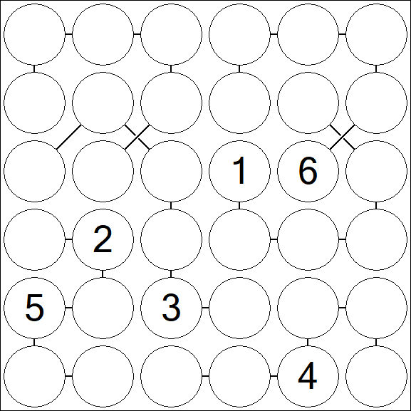 Chain Sudoku 6x6 - Hard