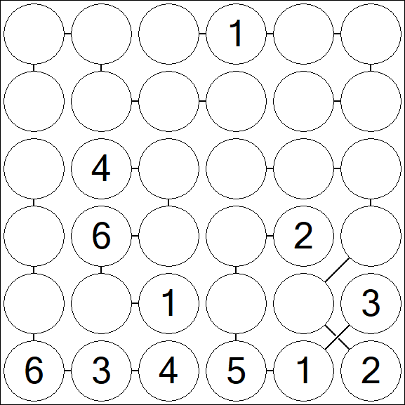 Chain Sudoku 6x6 - Medium