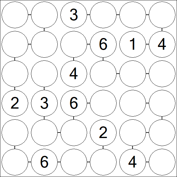 Chain Sudoku 6x6 - Medium