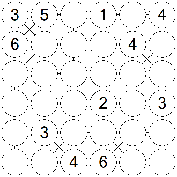 Chain Sudoku 6x6 - Medium