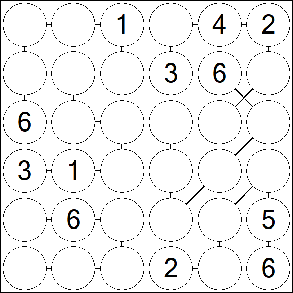 Chain Sudoku 6x6 - Medium