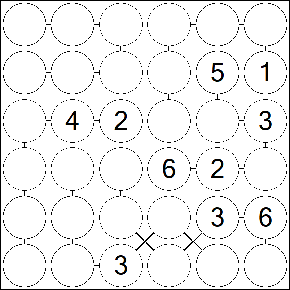 Chain Sudoku 6x6 - Medium