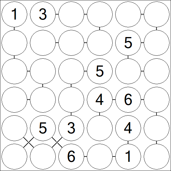 Chain Sudoku 6x6 - Medium