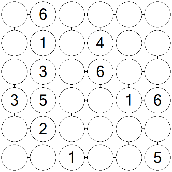 Chain Sudoku 6x6 - Medium