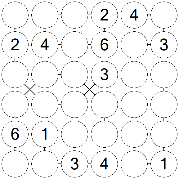 Chain Sudoku 6x6 - Medium