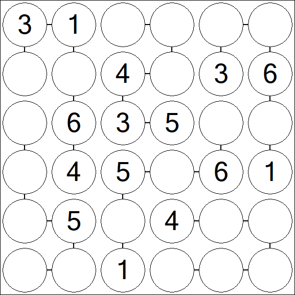 Chain Sudoku 6x6 - Medium