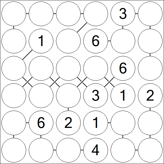 Chain Sudoku 6x6 - Medium