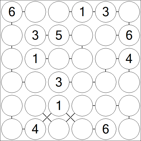 Chain Sudoku 6x6 - Medium