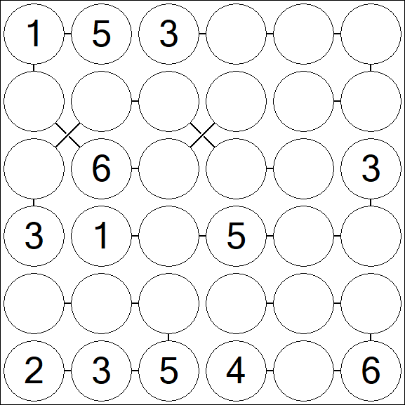 Chain Sudoku 6x6 - Medium