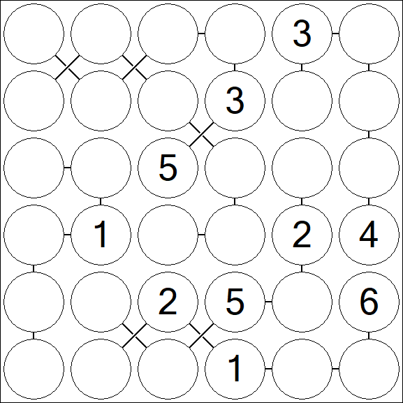 Chain Sudoku 6x6 - Medium
