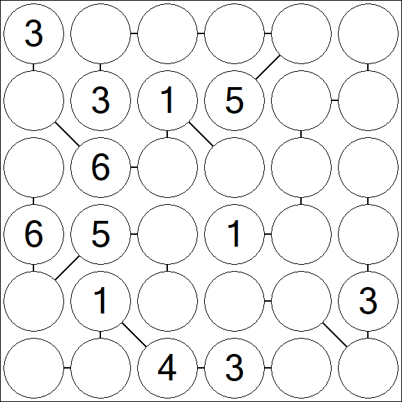 Chain Sudoku 6x6 - Medium