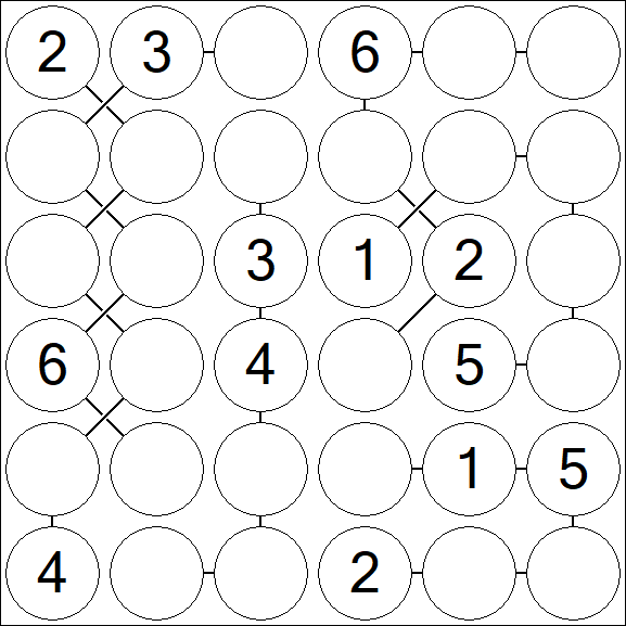 Chain Sudoku 6x6 - Medium