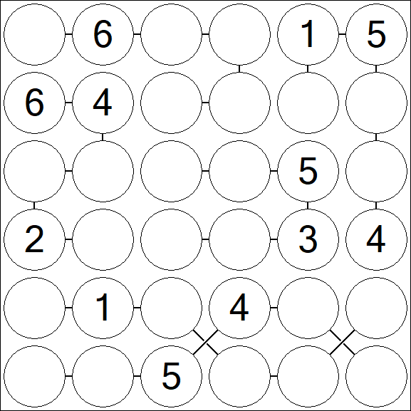 Chain Sudoku 6x6 - Medium