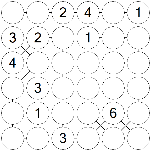 Chain Sudoku 6x6 - Medium