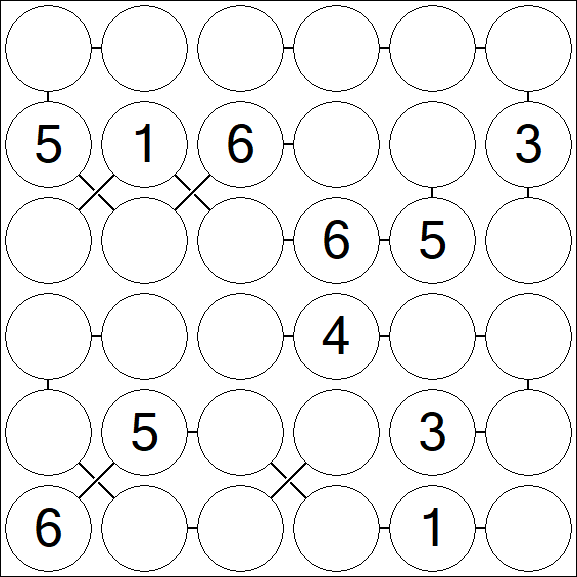 Chain Sudoku 6x6 - Medium