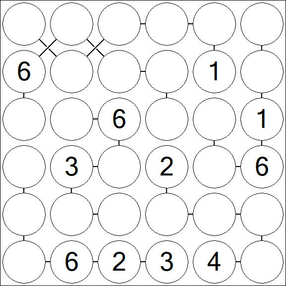 Chain Sudoku 6x6 - Medium