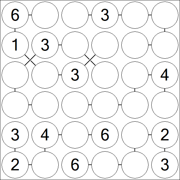 Chain Sudoku 6x6 - Medium