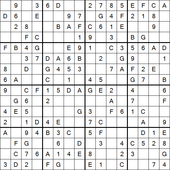 Sudoku 16x16 - Easy