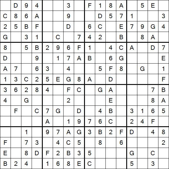 Sudoku 16x16 - Einfach