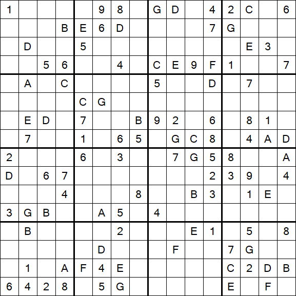 Sudoku 16x16 - Difficile