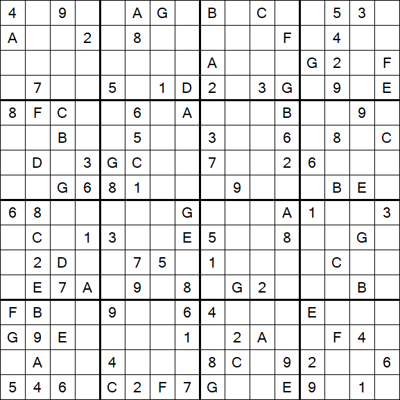 Sudoku 16x16 - Difficile