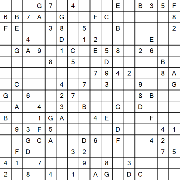 Sudoku 16x16 - Difficile