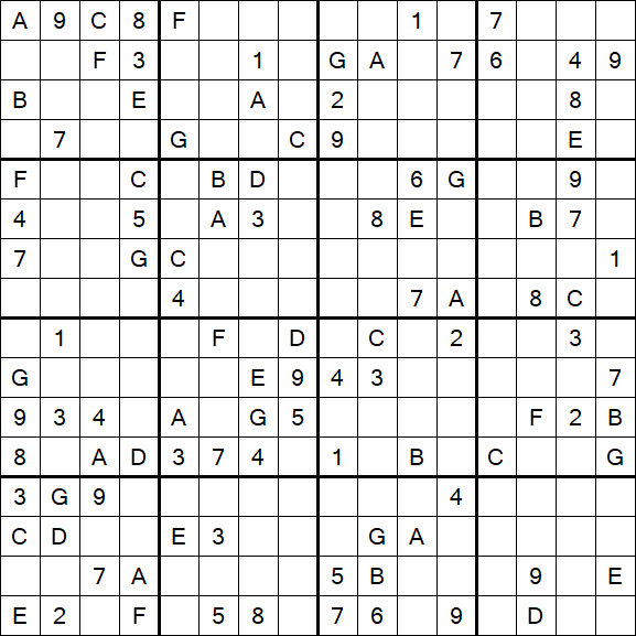 Sudoku 16x16 - Difficile