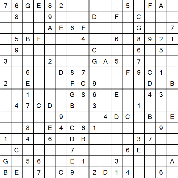 Sudoku 16x16 - Difficile