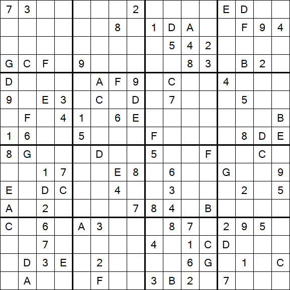 Sudoku 16x16 - Difficile