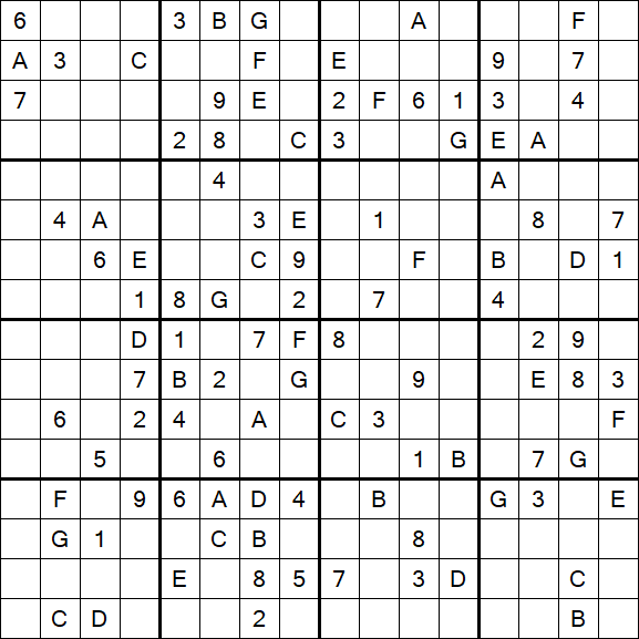 Sudoku 16x16 - Difficile