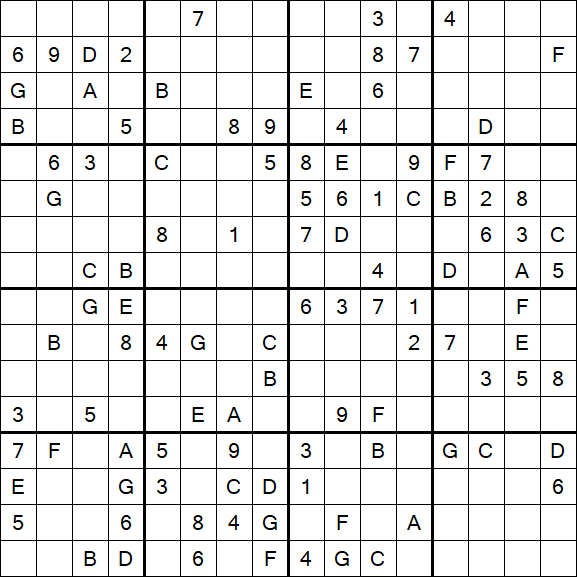 Sudoku 16x16 - Difficile