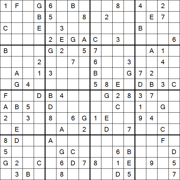Sudoku 16x16 - Difficile