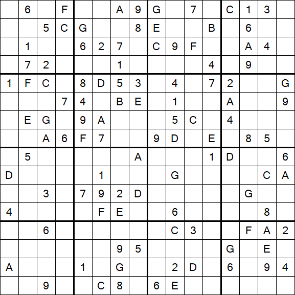 Sudoku 16x16 - Difficile