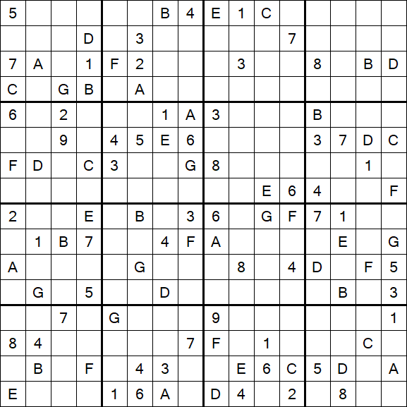 Sudoku 16x16 - Difficile