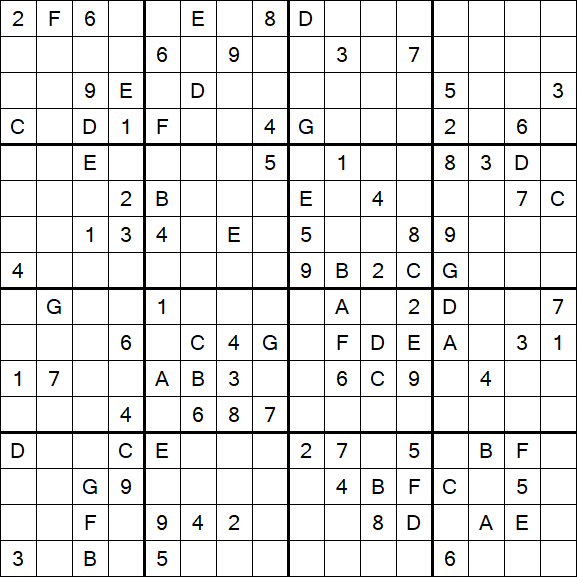 Sudoku 16x16 - Difficile